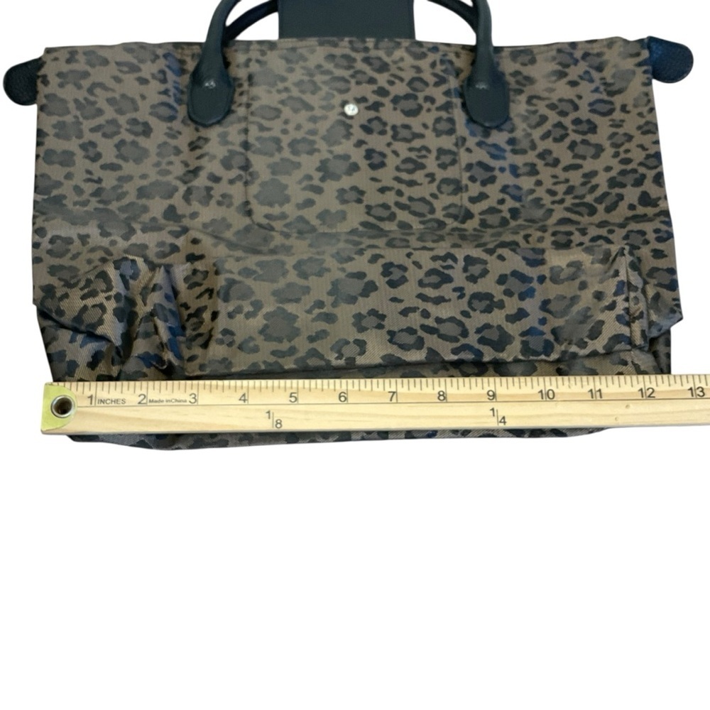 Leopard Print Foldable Tote Bag with Black Leather Trim — Chic Carryall - Picture 11 of 11